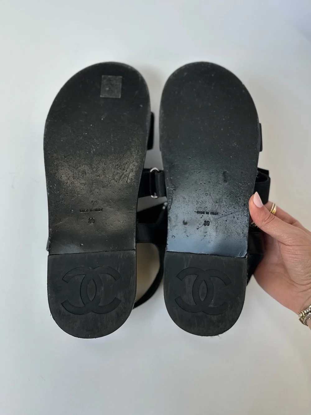 Chanel CC logo black espadrille sandals